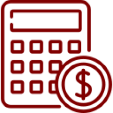 Red calculator icon with dollar symbol.